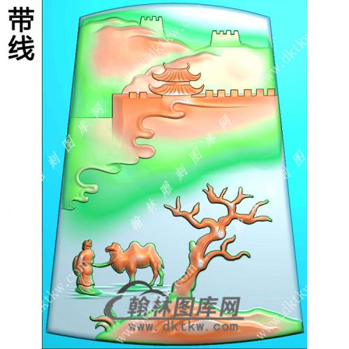 山水人物牵骆驼挂件带线精雕图（SSG-431)