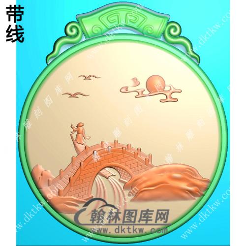 双面江南山水人物挂件带线精雕图（SSG-376)