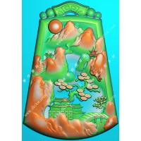 松鹤山水挂件带线精雕图（SSG-454)