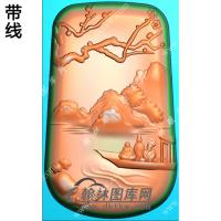 梯形山水人物乘船挂件带线精雕图（SSG-424)