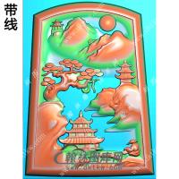 梯形山水人物挂件带线精雕图（SSG-296)