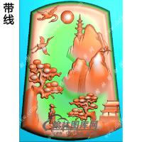 梯形山水人物挂件带线精雕图（SSG-385)