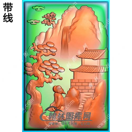 玉雕山水人物挂件带线精雕图（SSG-304)