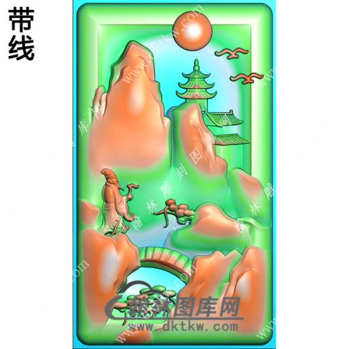 玉雕山水人物挂件带线精雕图（SSG-413)