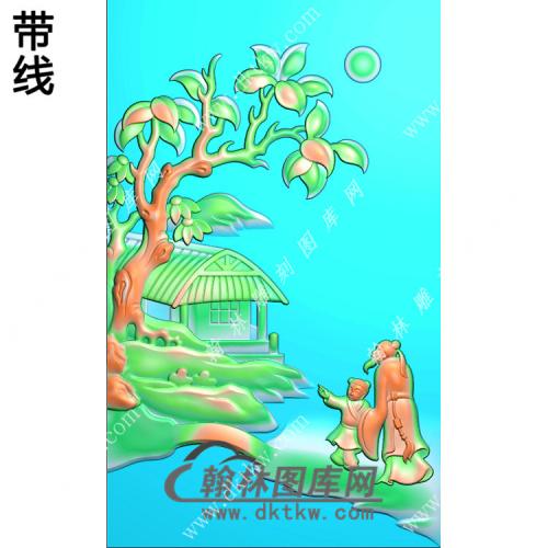 玉雕山水人物挂件带线精雕图（SSG-421)