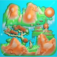 玉雕山水人物挂件带线精雕图（SSG-479)