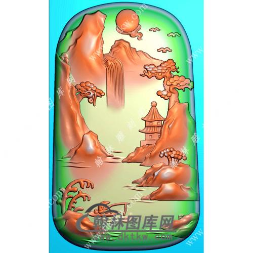 玉雕山水人物挂件精雕图（SSG-369)