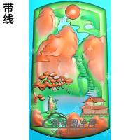 玉雕梯形山水人物挂件带线精雕图（SSG-312)