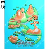玉雕梯形山水人物挂件带线精雕图（SSG-408)