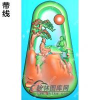 玉雕梯形山水人物挂件带线精雕图（SSG-469)