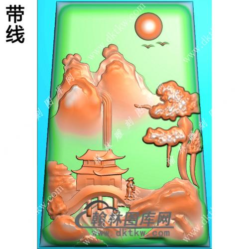 玉雕梯形山水人物过桥挂件带线精雕图（SSG-427)