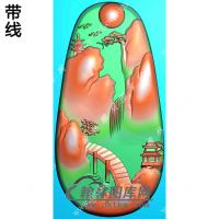 玉雕椭圆山水挂件带线精雕图（SSG-316)