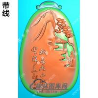 玉雕椭圆山水字牌挂件带线精雕图（SSG-319)