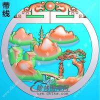 玉雕圆形山水人物挂件带线精雕图（SSG-323)