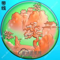 玉雕圆形山水人物挂件带线精雕图（SSG-327)