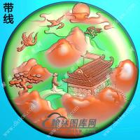 玉雕圆形山水人物挂件带线精雕图（SSG-339)