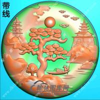 玉雕圆形山水人物挂件带线精雕图（SSG-395)