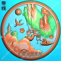 圆形山水人物挂件带线精雕图（SSG-346)