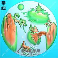 圆形山水人物挂件带线精雕图（SSG-372)
