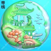 圆形山水人物挂件带线精雕图（SSG-452)