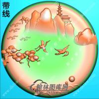 圆形松鹤宝塔山水挂件带线精雕图（SSG-384)