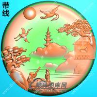 圆形小船山水人物挂件带线精雕图（SSG-458)