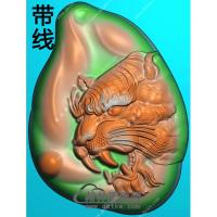 玉雕随形老虎头挂件带线精雕图（GH-125）