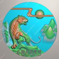 圆形老虎挂件精雕图（GH-098）