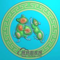 玉雕圆形生肖老鼠挂件精雕图（GS-045）