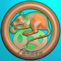 玉雕圆形铜钱老鼠挂件精雕图（GS-051）