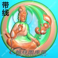 圆形莲花坐观音挂件带线精雕图（LGY-157）