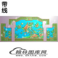 山水床背板精雕图（EDG-093）