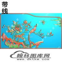 山水牡丹床头柜屏板精雕图（EDG-095）