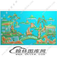 红明山水人物椅子背板精雕图（EDG-673）