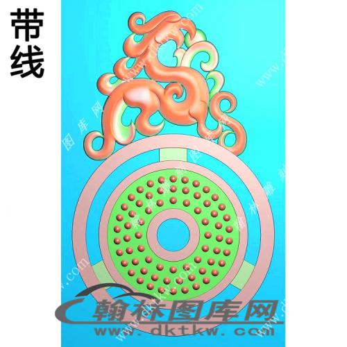 仿古乳丁兽平安扣带线精雕图（XJD-109）