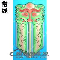 仿古兽头双龙带线精雕图（XJD-158）