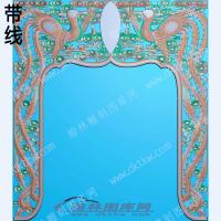 佛龛神台灵位双凤凰挂落带线精雕图灰度图(JDFK-016)