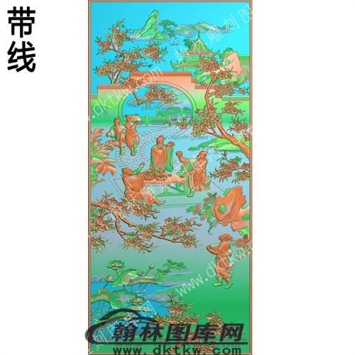山水花树庭院精雕图 三国演义 刘关张桃园三结义 门板（SSRW-130） 