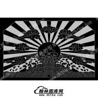 墓碑碑头日出海面太阳光芒祥云线雕图333）(MBBT-112)