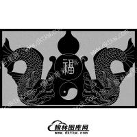 墓碑碑头双龙葫芦阴阳太极线雕图331）(MBBT-131)