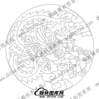 墓碑碑板抱鼓凤凰文泰矢量线稿012(MBBB-002)
