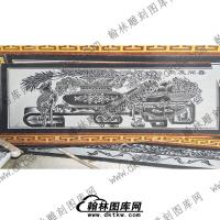 墓碑碑板横梁三友同春麒麟花花卷线雕图009(MBBB-014)