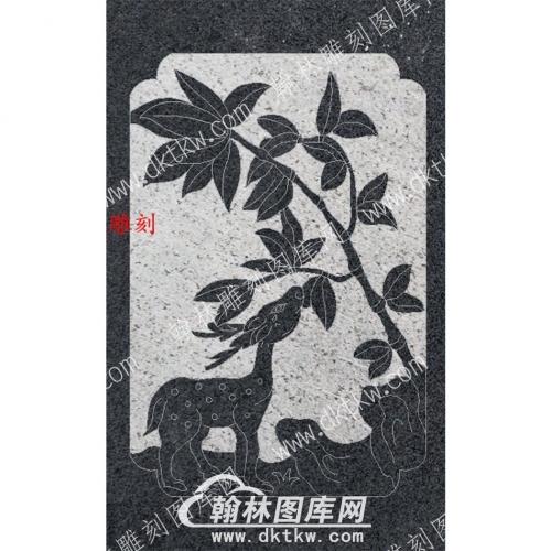 墓碑碑板鹿植物线雕图019(MBBB-057)