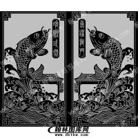 墓碑碑板鱼跃龙门唯鲤或然一对线雕图005(MBBB-069)