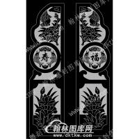 墓碑抱鼓耳朵福寿花草横梁线雕图(MBBG-635)