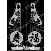 墓碑抱鼓耳朵福寿莲花一对线雕图(MBBG-639)