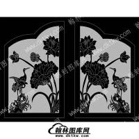 墓碑抱鼓耳朵鹤花鸟线雕图(MBBG-651)