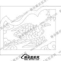 墓碑抱鼓耳朵鹤祥云线雕图(MBBG-657