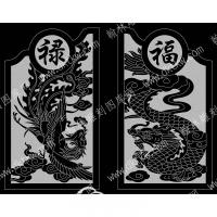 墓碑抱鼓耳朵龙凤福禄对线雕图(MBBG-705)