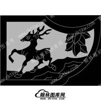 墓碑抱鼓耳朵鹿线雕图(MBBG-715)